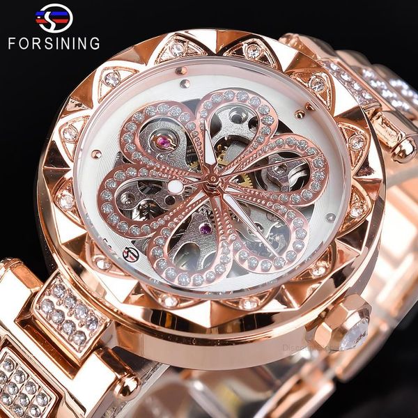 

new forsing women's fashion leisure water drill hollow mechanical waterproof automatic mechanical watch, Slivery;brown