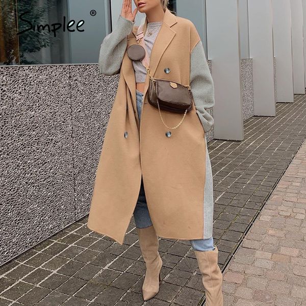 

simplee elegant camel woman wool coat long causal winter fashion womens coats jacket high street split warm autumn coat 201103, Black