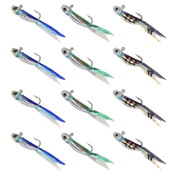 

yzd silverside minnow feather jig fishing lure 12pcs for panfish crappie sunfish bluegill perch walleye nipper mini micro 220721