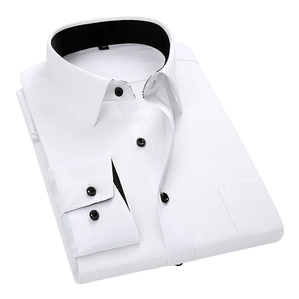 

men shirt spring long sleeve dress formal business work shirt men twill shirts slim fit man white shirts ds378 201120, White;black