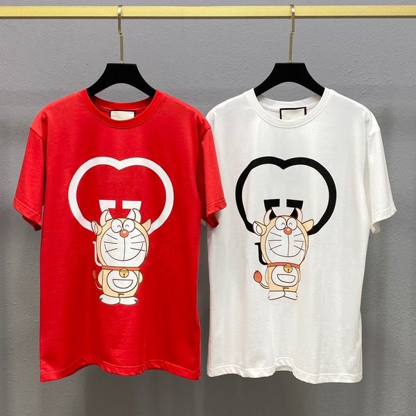 

doraemon short sleeve men's and women's matching couple 2021 new printed horn dingdang cat t-shirt loose t-shirt, White