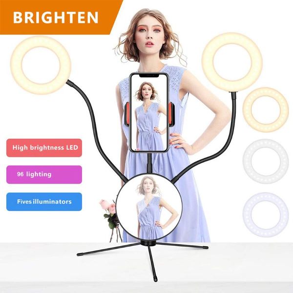 

selfie ring light with cell phone holder stand for live stream and makeup, usb led camera light [3-light mode] with flexibl