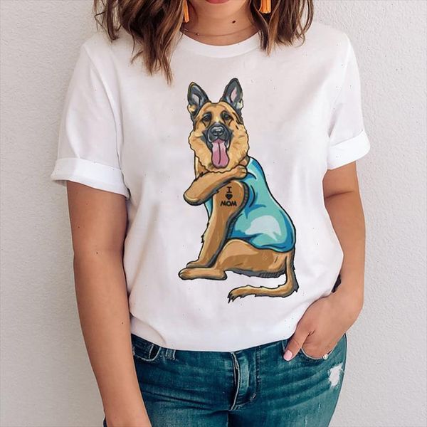 

women graphic dog cartoon kawaii pet sweet fashion animal 90s clothes lady tees print clothing female tshirt t shirt, White
