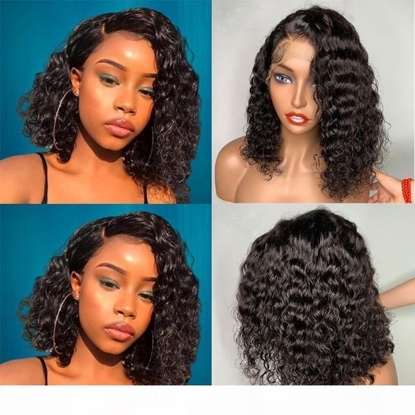 

fureya hair brazilian short curly lace front human hair wigs with pre plucked hairline 13x6 lace front wigs for black women, Black;brown