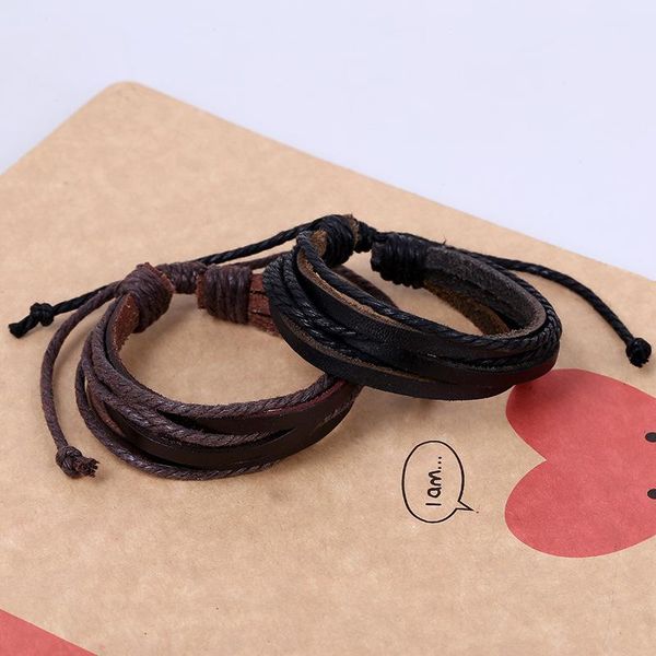 

charm bracelets fashion simple men women male leather multilayers black brown ropes wrap pulseras jewelry, Golden;silver