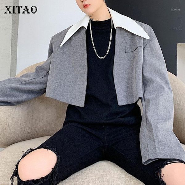 

xitao women fashion loose split blazer 2020 autumn elegant goddess fan casual style full sleeve straight hem coat zyq40281, White;black