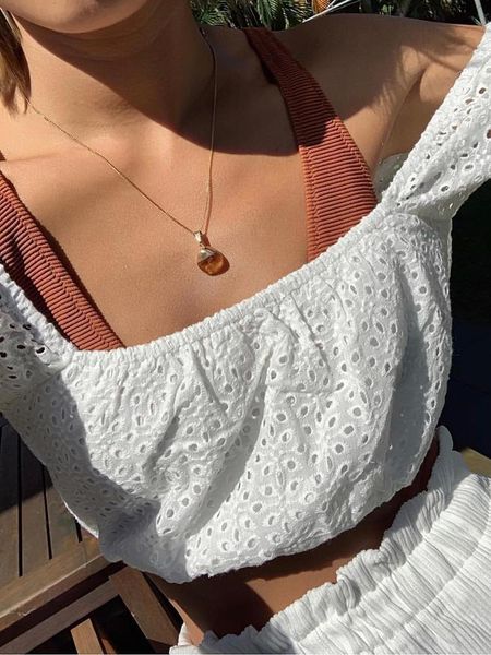 

ootn embroidery lace puff sleeve hollow out crop female backless summer hollow out blouse women white shirt 2021 cotton