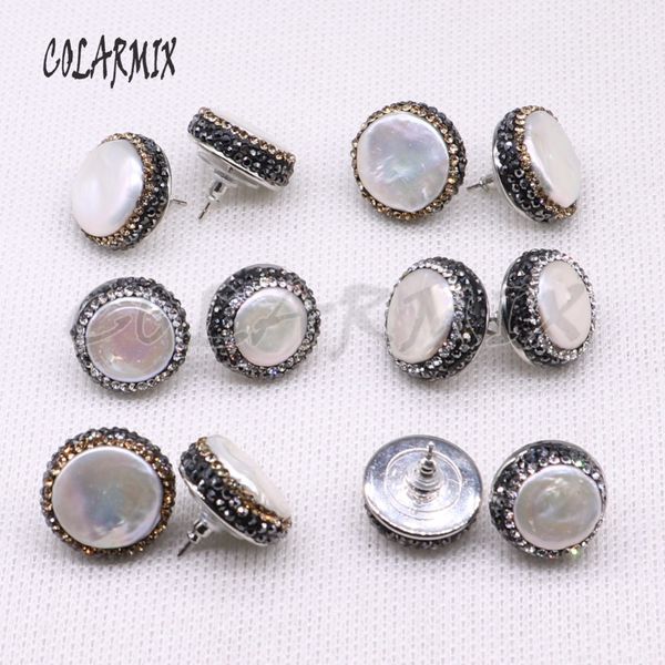 

10 pairs natural pearl 18mm stud earrings form pearl beads beads handcrafted jewelry women gem jewelry for women 3941 210202, Golden;silver