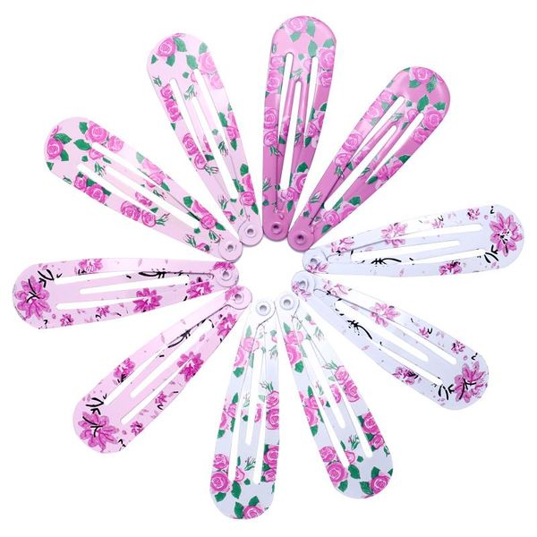 

10pcs girls hair clips floral pattern color hairpin printed fashion metal cute hair accessories children kids barrette clips 5cm wmtglm, Black;brown