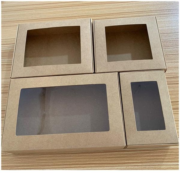

10pcs multi size paper soap box kraft paper gift box package with clear pvc window candy favors arts&krafts display k bbyxkx