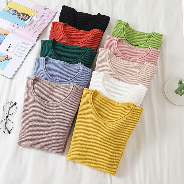 

korean sweater women knitted sweaters for women long sleeve basic white sweater plus size autumn woman knit pullover sweaters xl lj201125, White;black