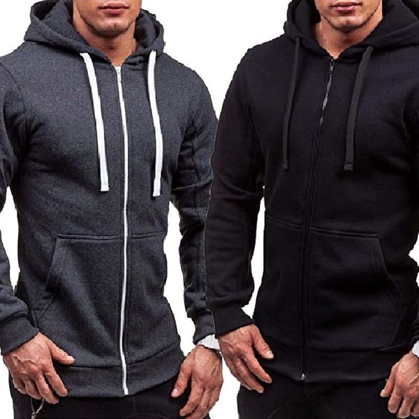 

new men's sweater zipper hooded sweater coat solid color cardigan, White;black