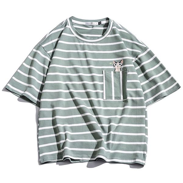 

streetwear cotton t-shirt men short sleeve striped mens t shirts summer tee shirt homme kg-813, White;black