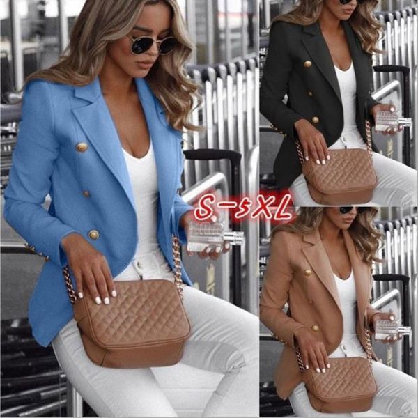

designer new suit explosion style women long sleeve double-breasted solid color collar small suit, White;black