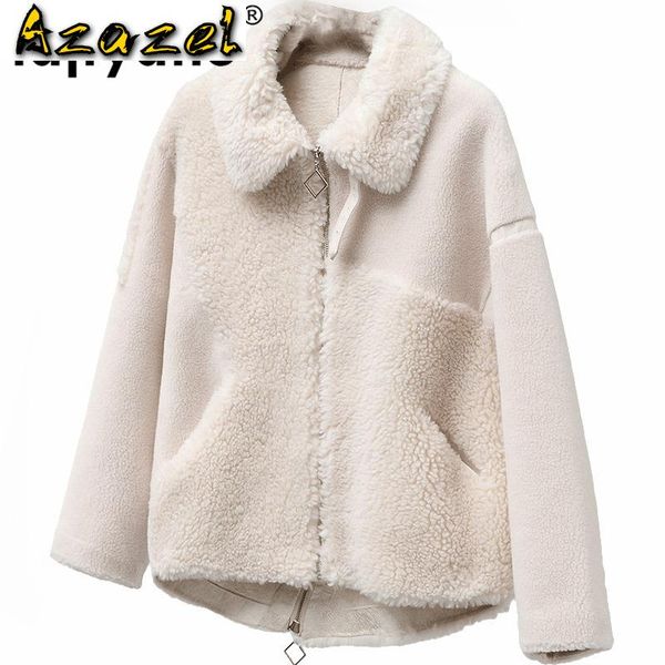 

women's fur & faux real coat wool jacket autumn winter women clothes 2021 korean vintage sheep shearling abrigo mujer t3454, Black