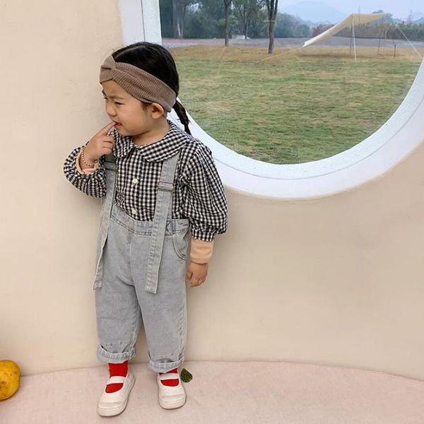 

new 2021 spring baby kids girls jumpsuit clothes infant boys denim jean pant cute children overalls clothing b7an, Blue