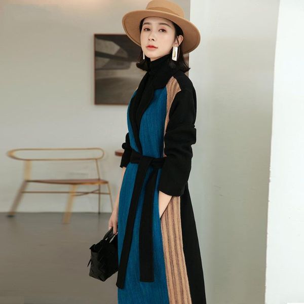 

20ss new autumn and winter coat women's classic fashion mid-length windbreaker jacket lapel pocket print button european long women win, Black