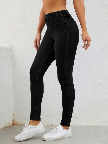

high waist skinny jeggings n32n#, Blue