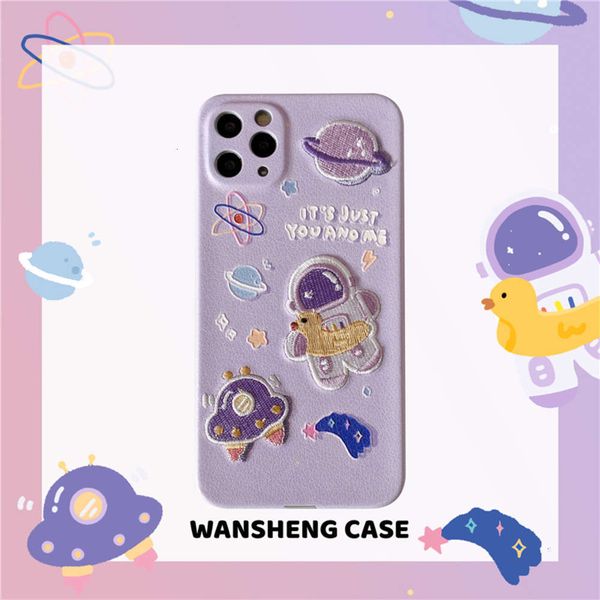 

astronaut 11 purple embroidery duck space 12pro max minix xs xr / se mobile phone case 7p female 8plus relief all inclusive camera