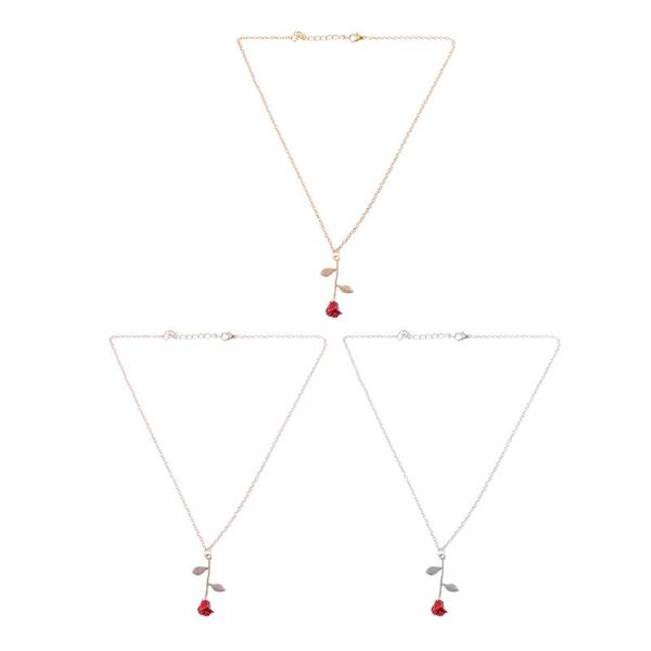 

beauty and beast golden filled 3d red rose pendant necklaces for women jewelry, Silver