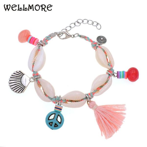 

charm bracelets wellmore handmade bohemia shell stone beads for women jewelry wholesale, Golden;silver