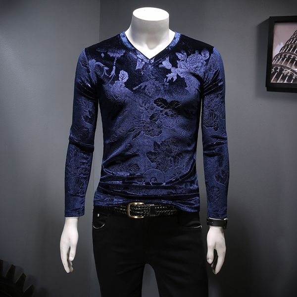

2020 printing of thin men fit hip hop club leisure shirts streetwear male summer new man with cleavage v t shirt long sleeve r5d6, White;black