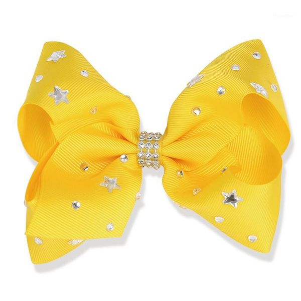 

hair accessories 14pcs/lot 5 inch bows for girls with clips kids rhinestone grosgrain ribbon hairpins star pattern headwear1, Slivery;white