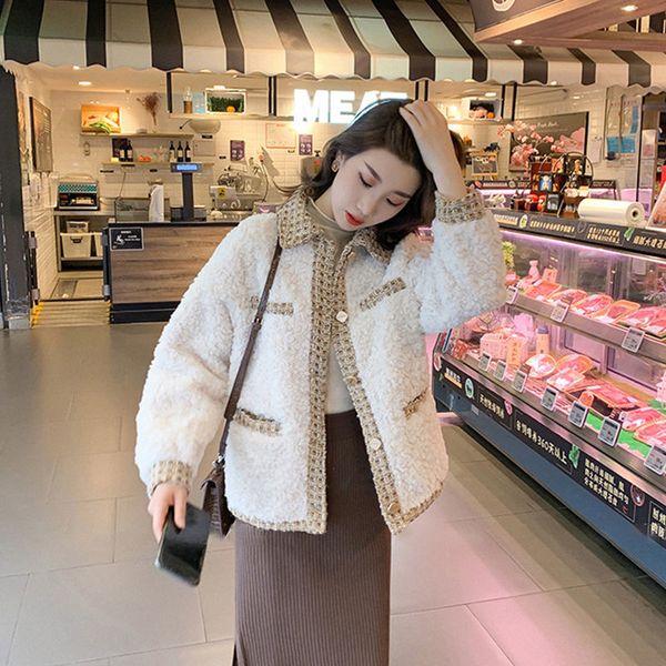 

2021 new fashion outerwear fur women stitching long sleeve jacket and coat ladies korean high street lady winter 0s5t, White;black