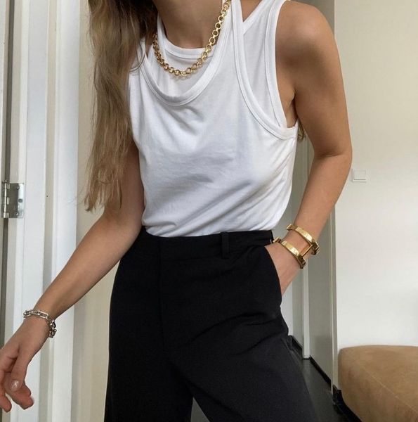 

da2434 2021 cotton double shoulder strap fake two-piece vest, White;black