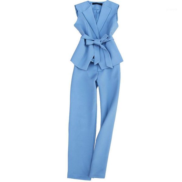 

women's pants suit 2020 new spring and autumn ladies sleeveless blazer pants two-piece temperament slim trousers1, White