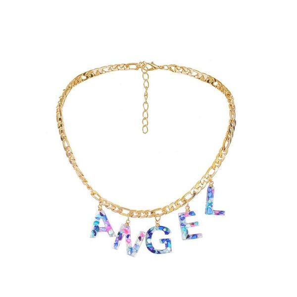 

chokers golden letter choker necklace crystal love angel baby resin pendant aesthetic women collar jewelry trendy couple gift, Golden;silver