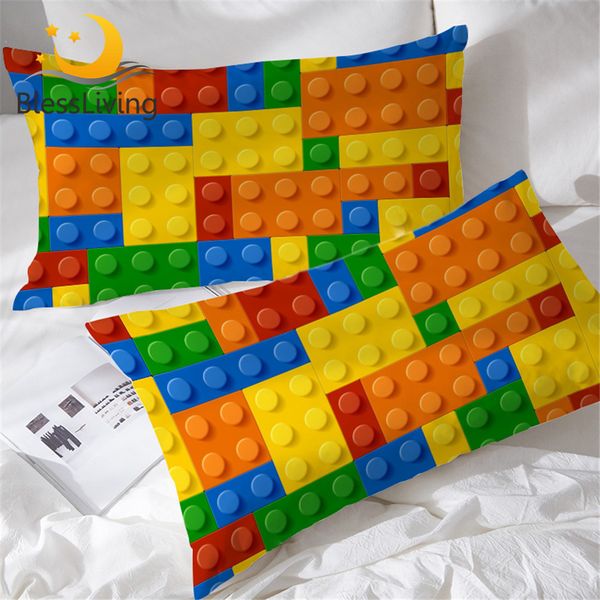 Blessliving Brinquedo Imprimir Frolvícula Dot Building Blocks Caso de travesseiro para crianças Jogo de tijolos coloridos Home Têxteis Meninos Capa Y200103