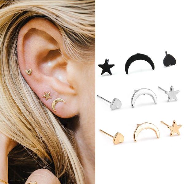 

очарование простого прекрасного прекрасного сплава сердца звезды луна серьги для женщин корейские минималистские серьги ювелирные изделия ак, Golden