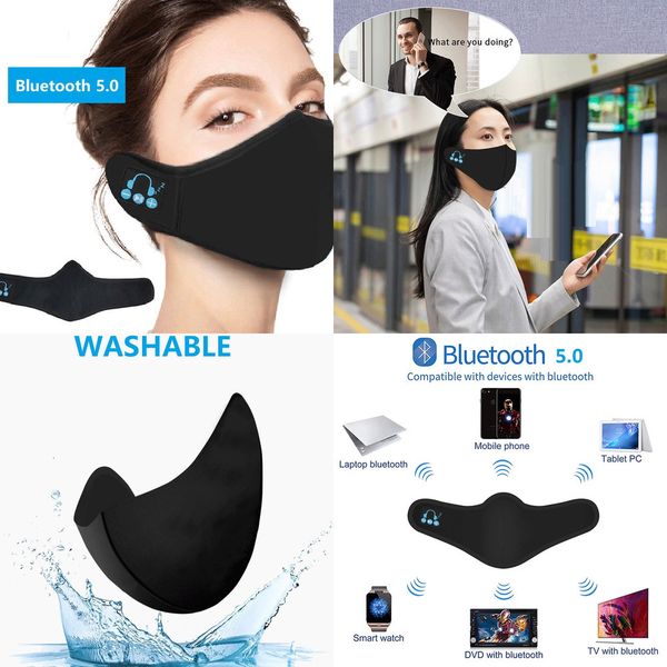 

face 2020 bluetooth earphone music player washable fabric mask insert filter