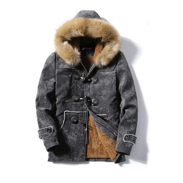 

2021 new mens pea men horns buckle jacket trench long button smart overcoat coats winter parkas vintage coat slim kxxa, Black