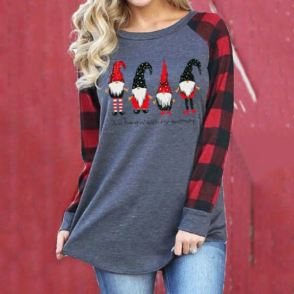 

just hangin 'with my gnomies women's checked print raglan t-shirt, Black;brown