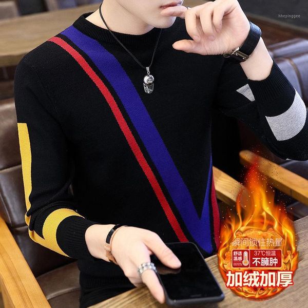 

men's sweaters autumn and winter men's sweater student t-shirt thread clothing youth round neck pullover long sleeve wear plush th, White;black