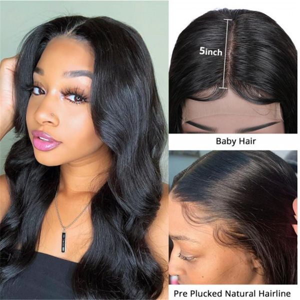 

lace wigs body wave hd swiss closure wig brazilian human hair with pre-plucked hairline remy 5x5, Black;brown