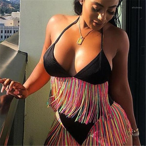 

bikinis women swimwear high waist swimsuit spaghetti strap tassel fringed two-piece suits retro bathing suit plus size swimwear1, White;black