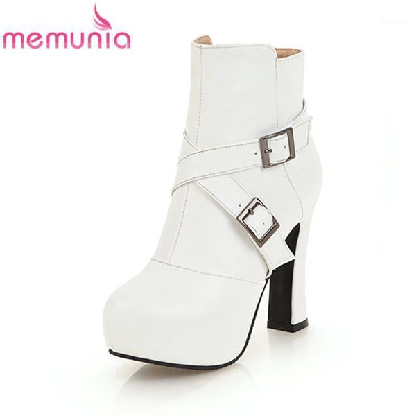 

boots memunia 2021 arrival fashion with buckle winter women round toe pu leather classic shoes1, Black