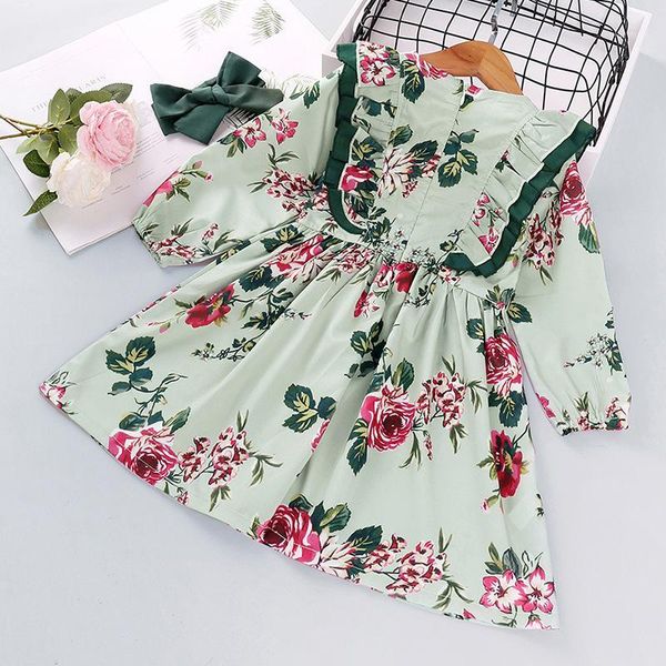

girl's dresses children skirts 2021 christmas autumn and winter girls long-sleeved floral princess dress baby clothing1, Red;yellow