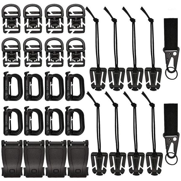 

bag parts & accessories 30pcs for molle attachments kit, gear clip strap backpack, include d-ring inators key ring holder1, Black