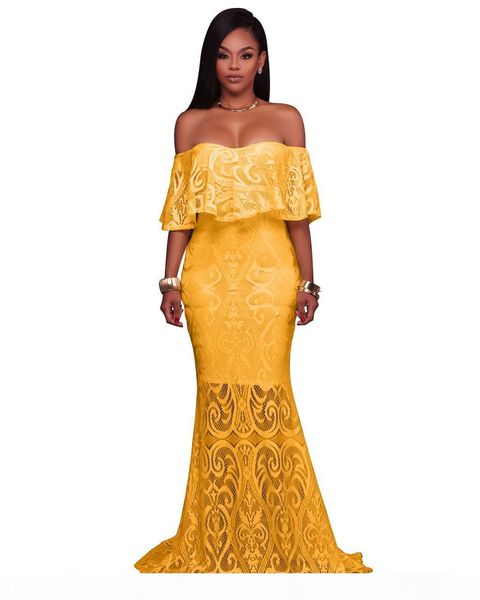 

elegant long evening party dresses women white black off shoulder ruffles vintage lace maxi dress formal gowns vestidos robe plus size, Black;gray