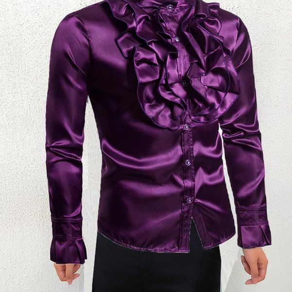 

men's casual shirts plus size patchwork ruffles fashion slim long sleeve shirt men blouse streetwear hip hop party club stage costume h, White;black