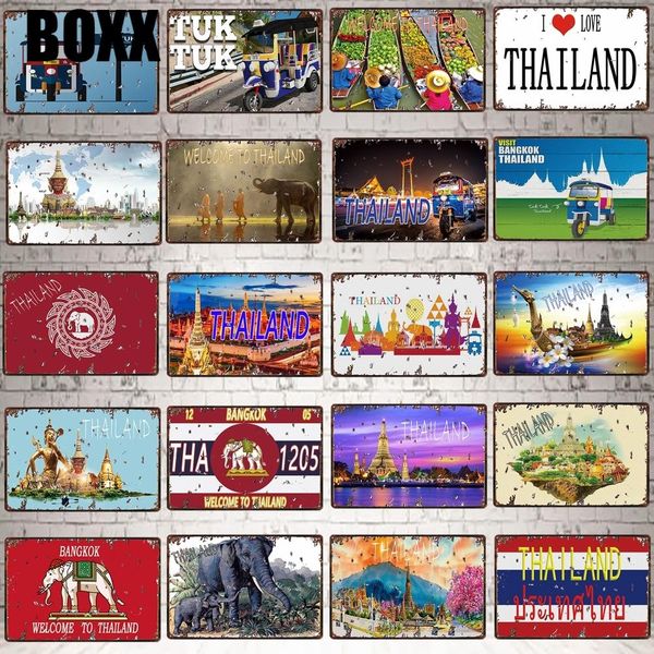 

thailand tarvel city tin sign bangkok plaque metal vintage elephant metal plate for wall poster bar art home decor