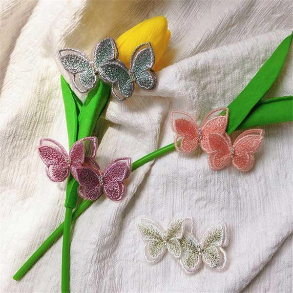 

hair accessories 8pcs/lot sweet butterfly clips for kids girls embroidery hairpin women headdress ornament1, Slivery;white