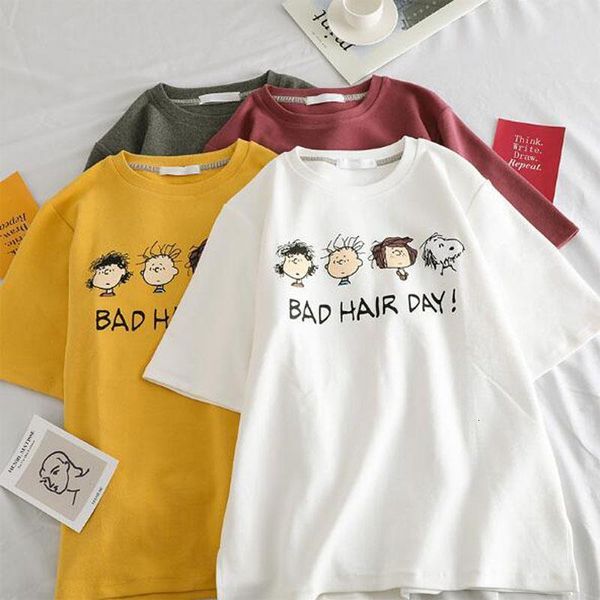

bad hair day print t shirt woman spring summer short sleeve o neck women casual loose woman tshirt top, White