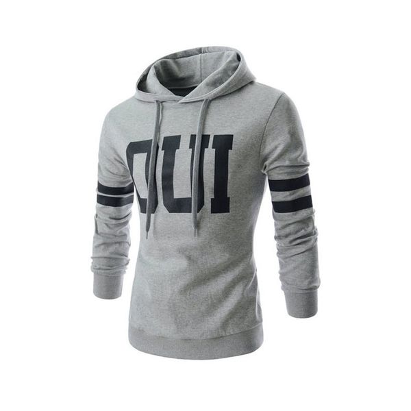 

classic printed casual men's jacket slim hooded pullover brushed sweater customization, Black