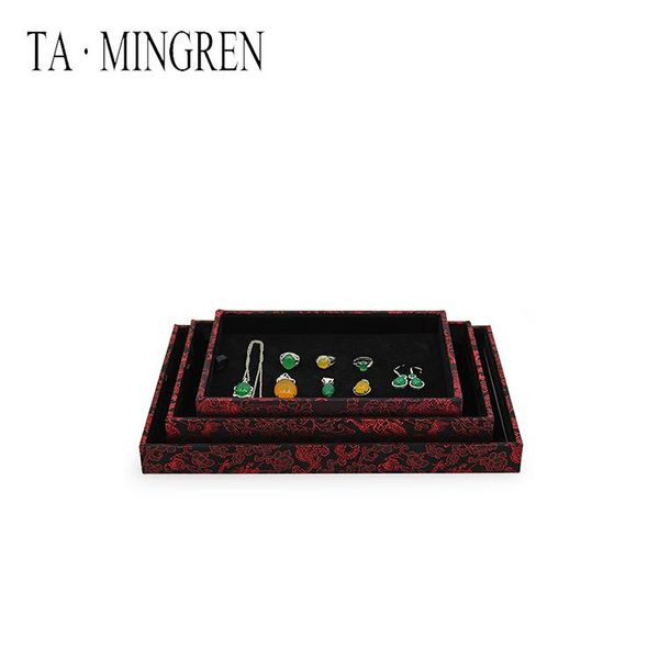 

chinese style fashion oem ring earrings pendant jewelry velvet tray, Pink;blue