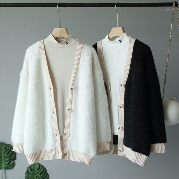 

literary artistic fan women's dress colour v-collar bright silk knitted cardigan sweater coat vintage casual1, White;black